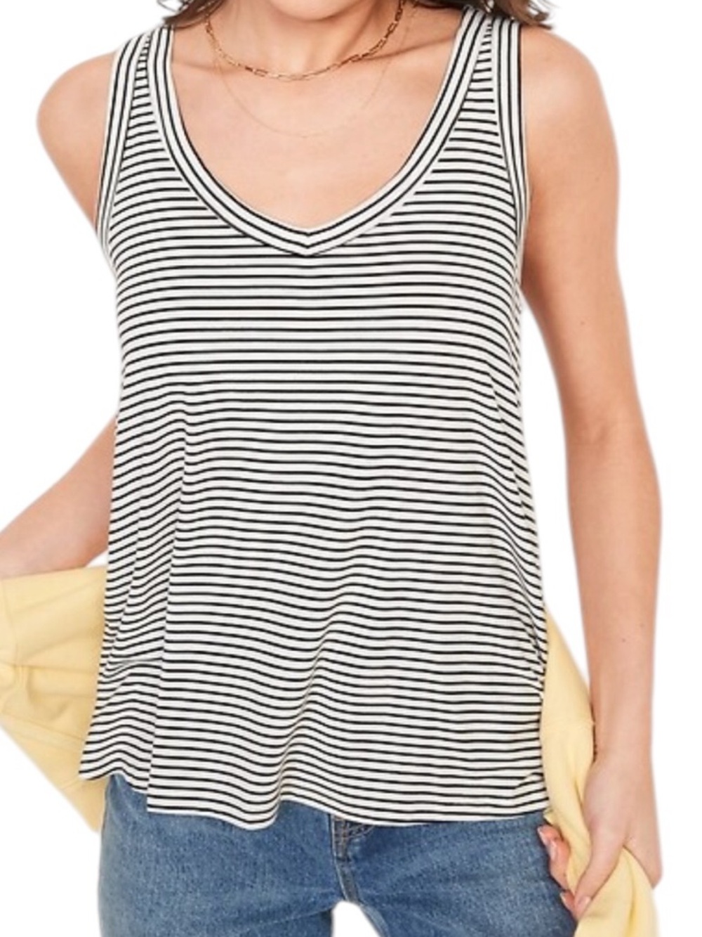 OLD NAVY Luxe RIB KNIT VNECK Comfort Stretch Black White XS